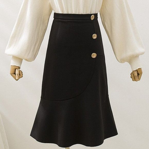 Wool Ruffled Mermaid Skirt | Midi - Picture 1 of 6